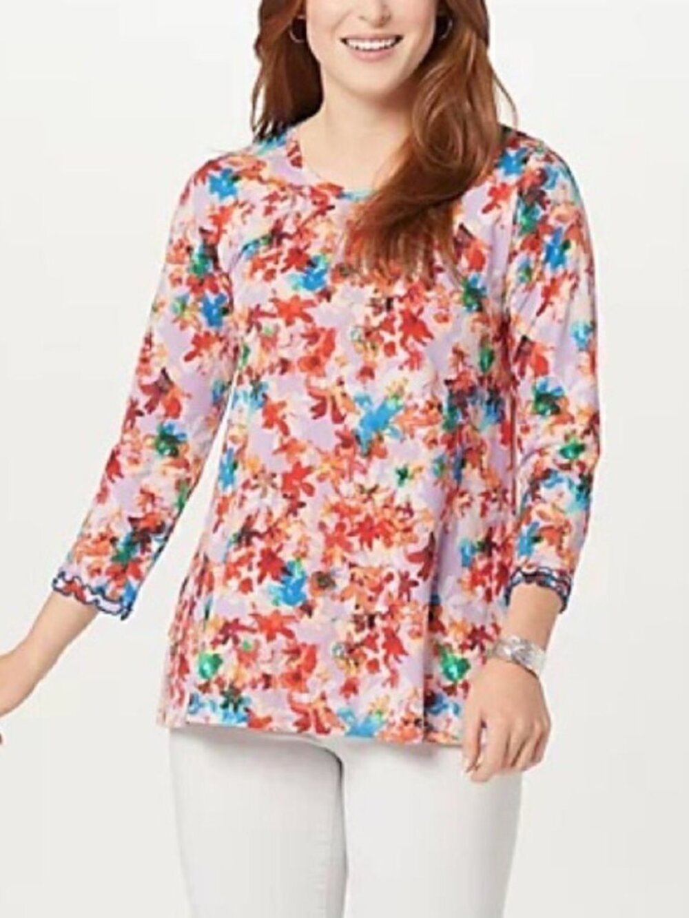 LOGO by Lori Goldstein Cotton Modal 3/4 Sleeve Top